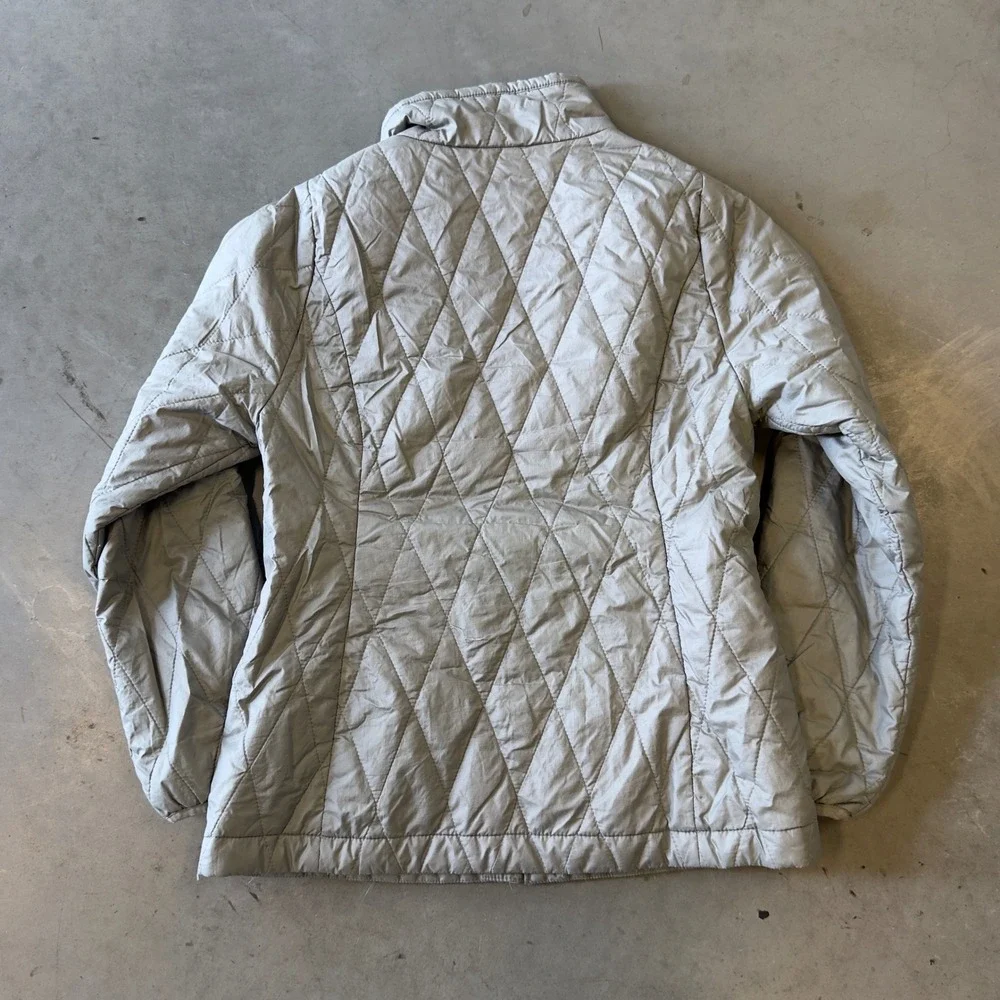Patagonia Kids Small 7-8 Gray Quilted Full Zip Puffer Jacket Pink Trim
